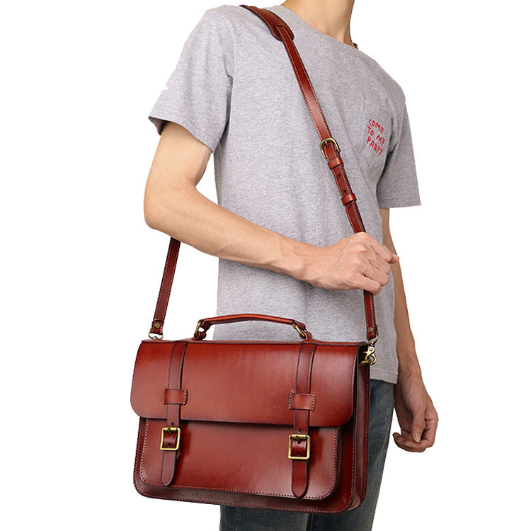 Men's Coffee Leather Convertible Backpack Messenger Bag Stachel Bag For Men