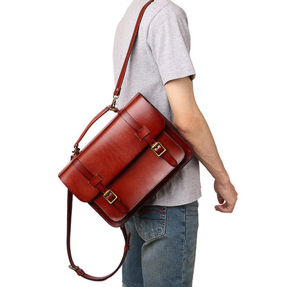 Men's Coffee Leather Convertible Messenger Bag Backpack Stachel Bag For Men