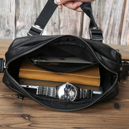 Mens Black Leather Messenger Bag Small Black Leather Shoulder Courier Bag For Men