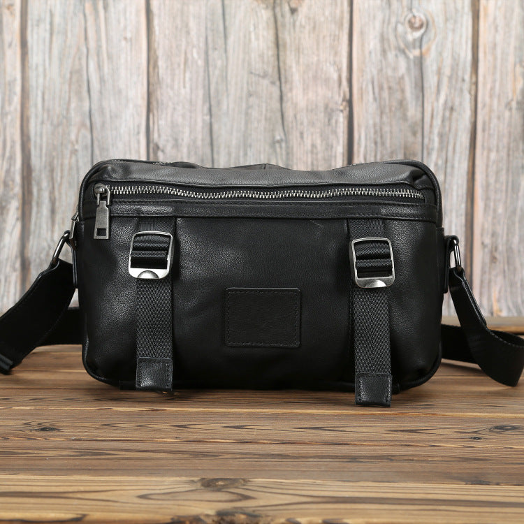 Mens Black Leather Messenger Bag Small Black Leather Shoulder Courier Bag For Men