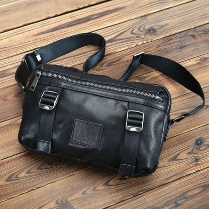 Mens Black Leather Messenger Bag Small Black Leather Shoulder Courier Bag For Men