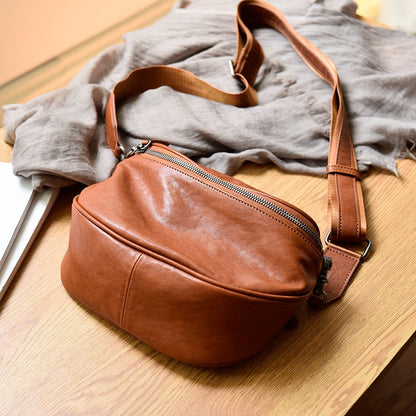 Mens Brown Leather Saddle Small Side Bag Small Saddle Messenger Bag For Men