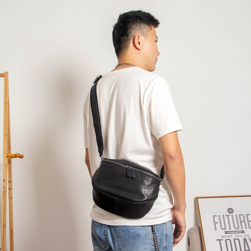 Mens Brown Leather Saddle Small Side Bag Small Saddle Messenger Bag For Men