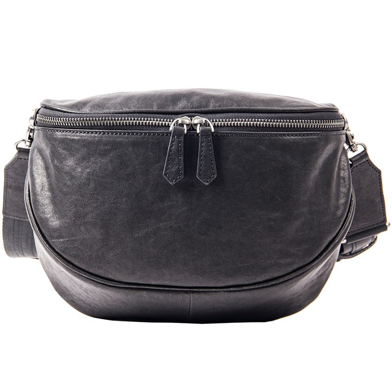 Mens Black Leather Saddle Small Side Bag Small Saddle Messenger Bag For Men