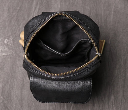 Mens Black Leather Sling Bag Cool Leather Sling Pack Cool Sling Crossbody Packs For Men