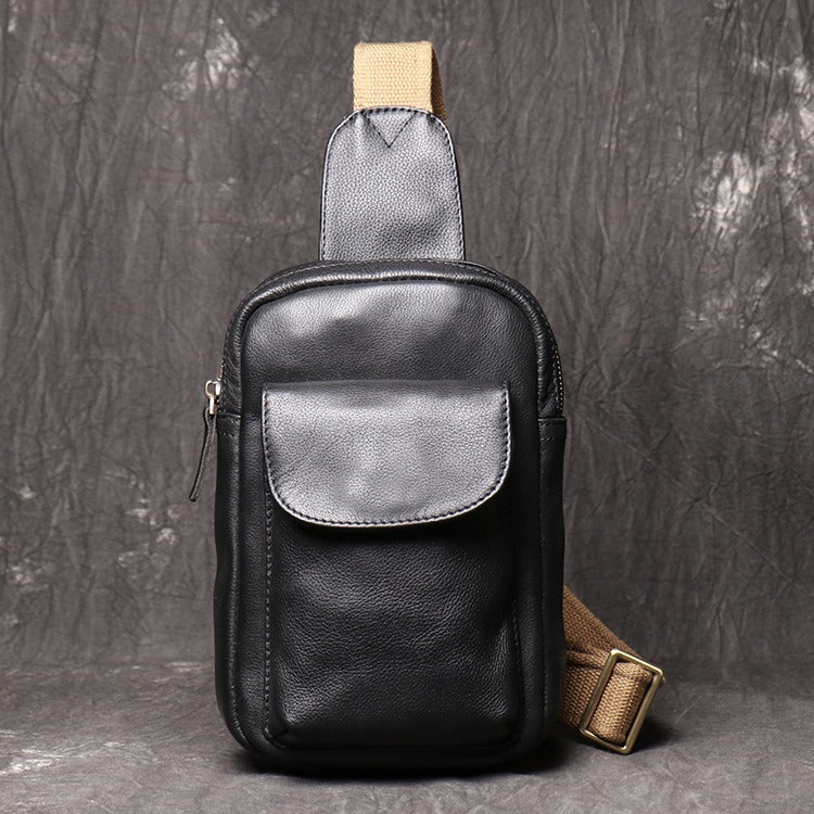 Mens Black Leather Sling Bag Cool Leather Sling Pack Cool Sling Crossbody Packs For Men