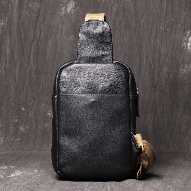 Mens Black Leather Sling Bag Cool Leather Sling Pack Cool Sling Crossbody Packs For Men