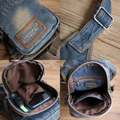 Mens Denim Thigh Bag Fanny Pack for Men Drop Leg Bag Blue Denim Bum Bag Waist Bags