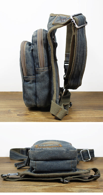 Blue Denim Thigh Bag Fanny Pack for Men Drop Leg Bag Blue Denim Mens Bum Bag Waist Bags