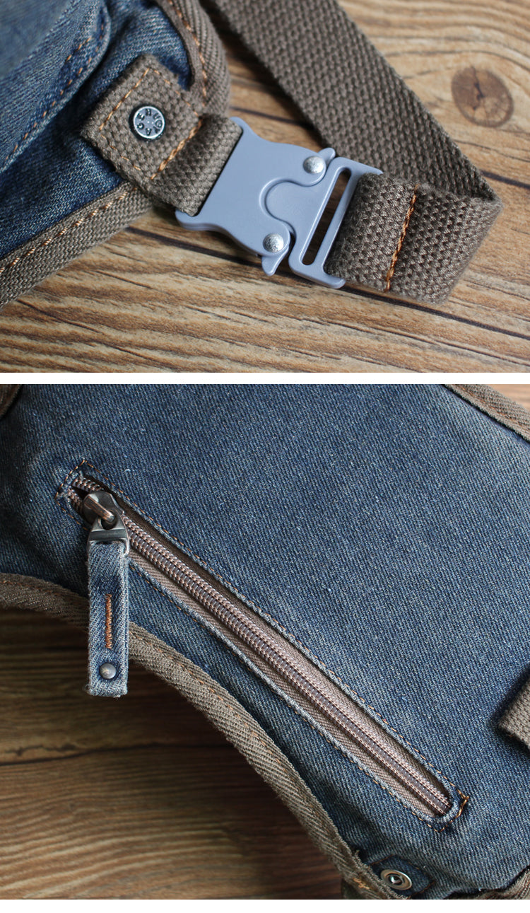 Blue Denim Thigh Bag Fanny Pack for Men Drop Leg Bag Blue Denim Mens Bum Bag Waist Bags