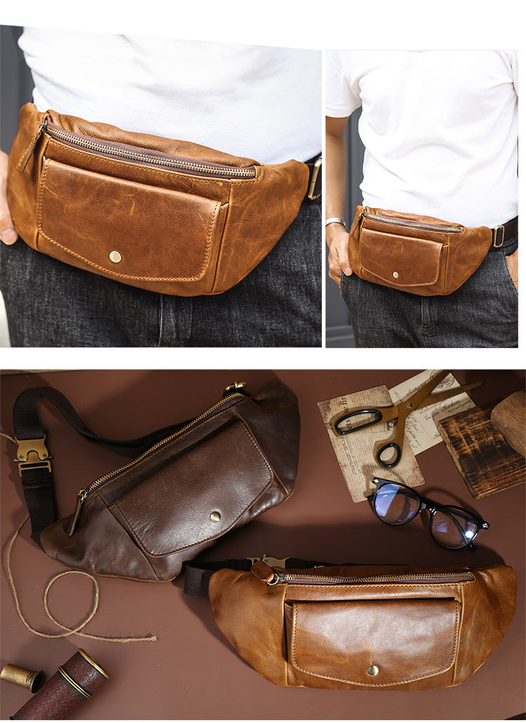 Mens Fanny Packs Leather Belt Bag Casual Waist Bag Fanny Bag For Men