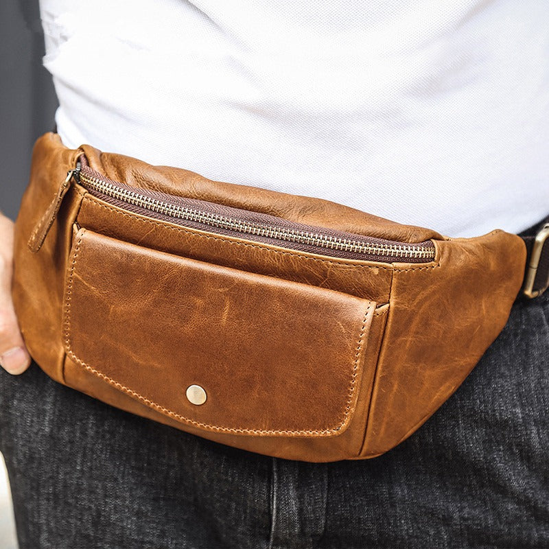 Mens Fanny Packs Leather Belt Bag Casual Waist Bag Fanny Bag For Men