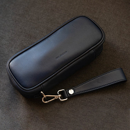 Black Leather Mens Leather 2pcs Tobacco Pipes Case Zipper Tobacco Pipe Cases for Men