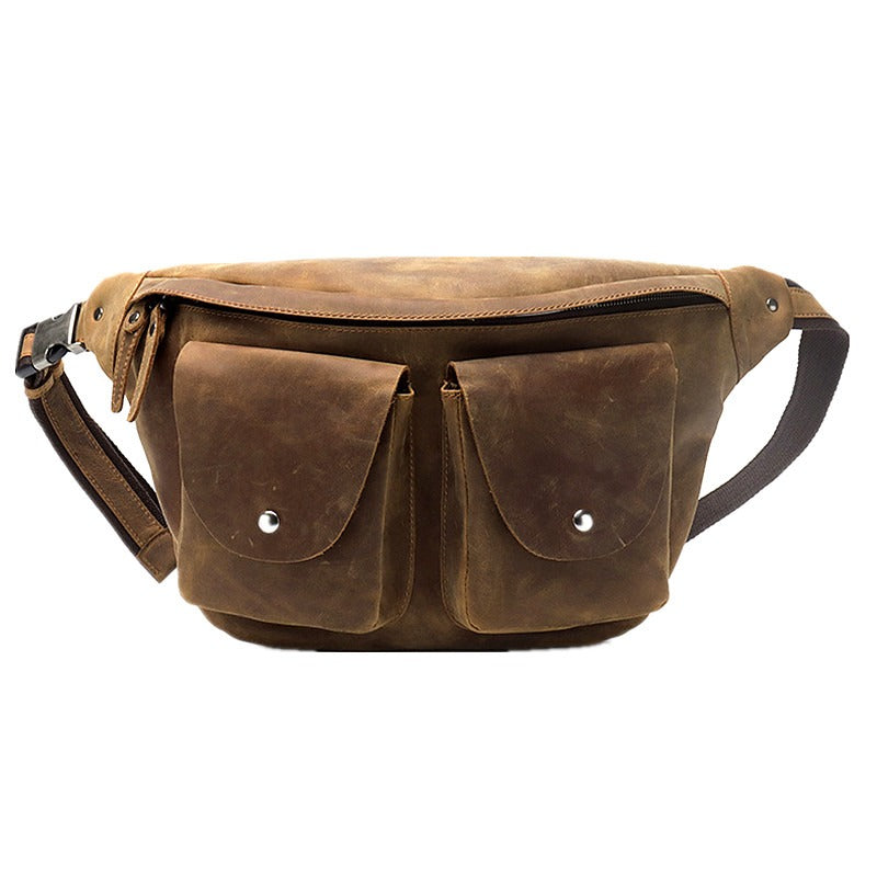 Mens Leather Fanny Packs Large Brown Waist Bags Mens Hip Pack Bum Bag For Men