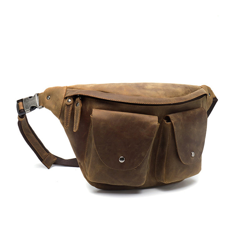 Mens Leather Fanny Packs Large Brown Waist Bags Mens Hip Pack Bum Bag For Men