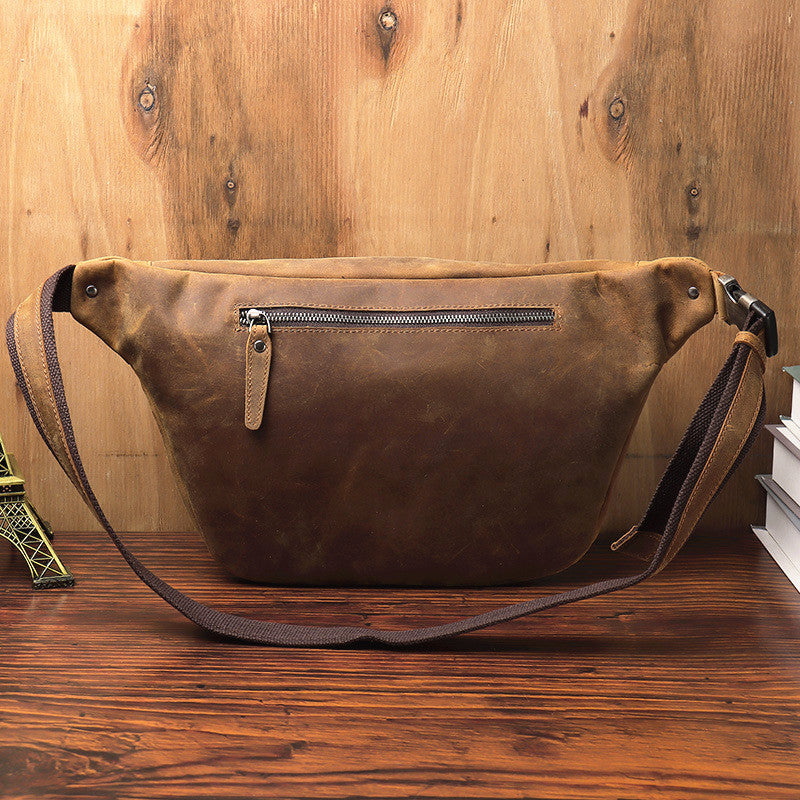 Mens Leather Fanny Packs Large Brown Waist Bags Mens Hip Pack Bum Bag For Men