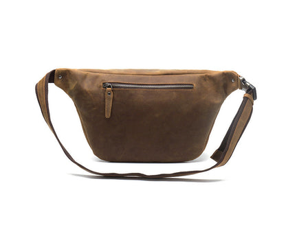 Mens Leather Fanny Packs Large Brown Waist Bags Mens Hip Pack Bum Bag For Men