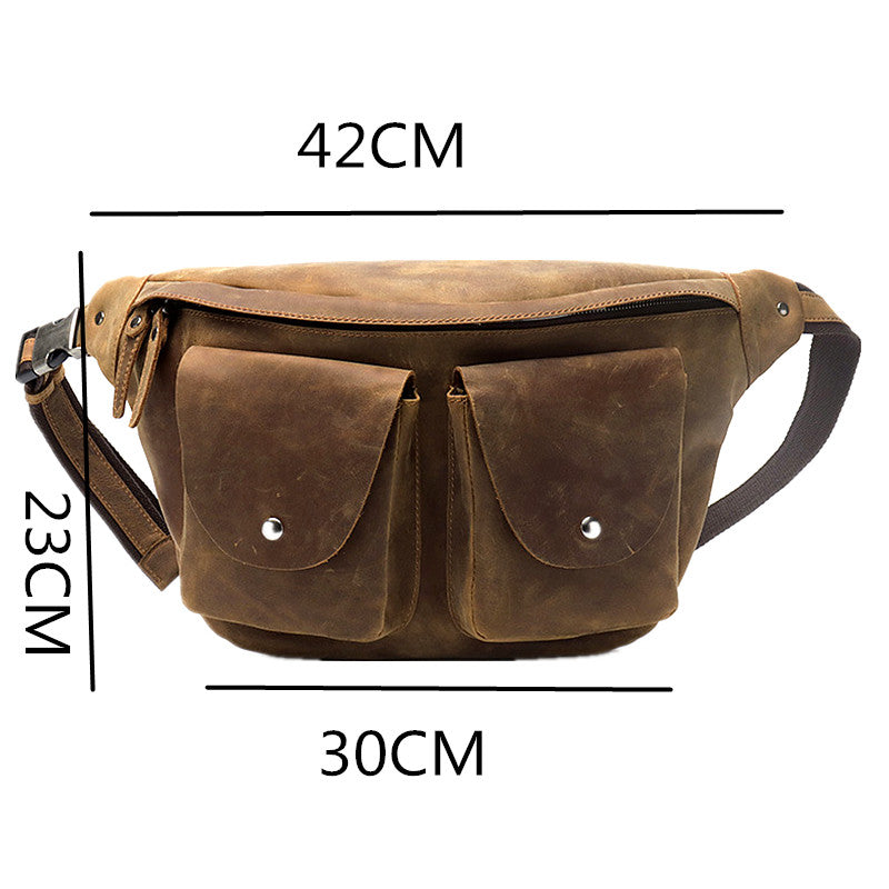 Mens Leather Fanny Packs Large Brown Waist Bags Mens Hip Pack Bum Bag For Men