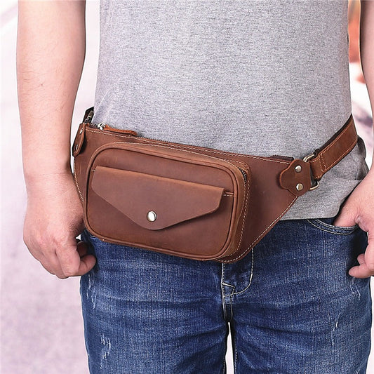 Mens Leather Hip Pack Fanny Pack Belt Bag Bumbag Waist Bags For Men