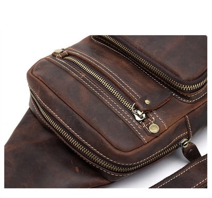 Mens Leather Sling Crossbody Pack Sling Bag Travel Pack Sling Chest Bag For Men