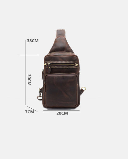 Mens Leather Sling Crossbody Pack Sling Bag Travel Pack Sling Chest Bag For Men