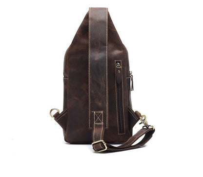 Mens Leather Sling Crossbody Pack Sling Bag Travel Pack Sling Chest Bag For Men