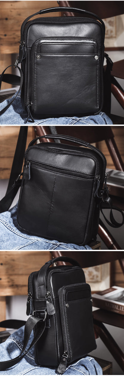 Mens Vertical Messenger Bags Black Leather Ipad Vertical Side Bags Courier Bag For Men