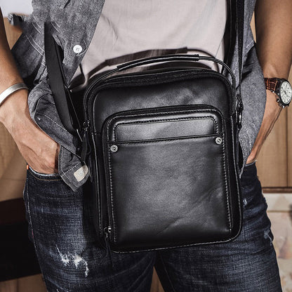 Mens Vertical Messenger Bags Black Leather Ipad Vertical Side Bags Courier Bag For Men