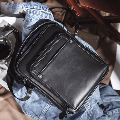 Mens Vertical Messenger Bags Black Leather Ipad Vertical Side Bags Courier Bag For Men