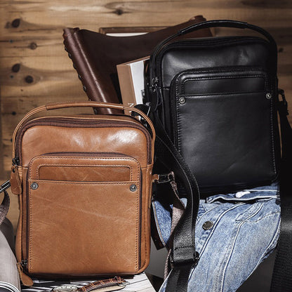 Mens Vertical Messenger Bags Black Leather Ipad Vertical Side Bags Courier Bag For Men