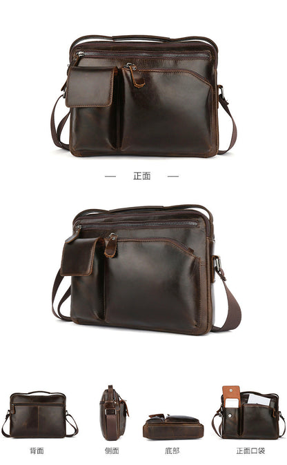 Mens Work Messenger Bags Brown Leather Ipad Casual Side Bags Courier Bag For Men