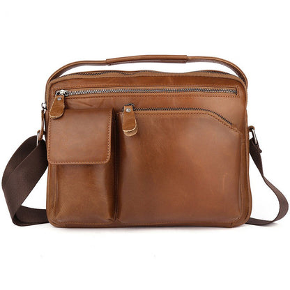 Mens Work Messenger Bags Brown Leather Ipad Casual Side Bags Courier Bag For Men