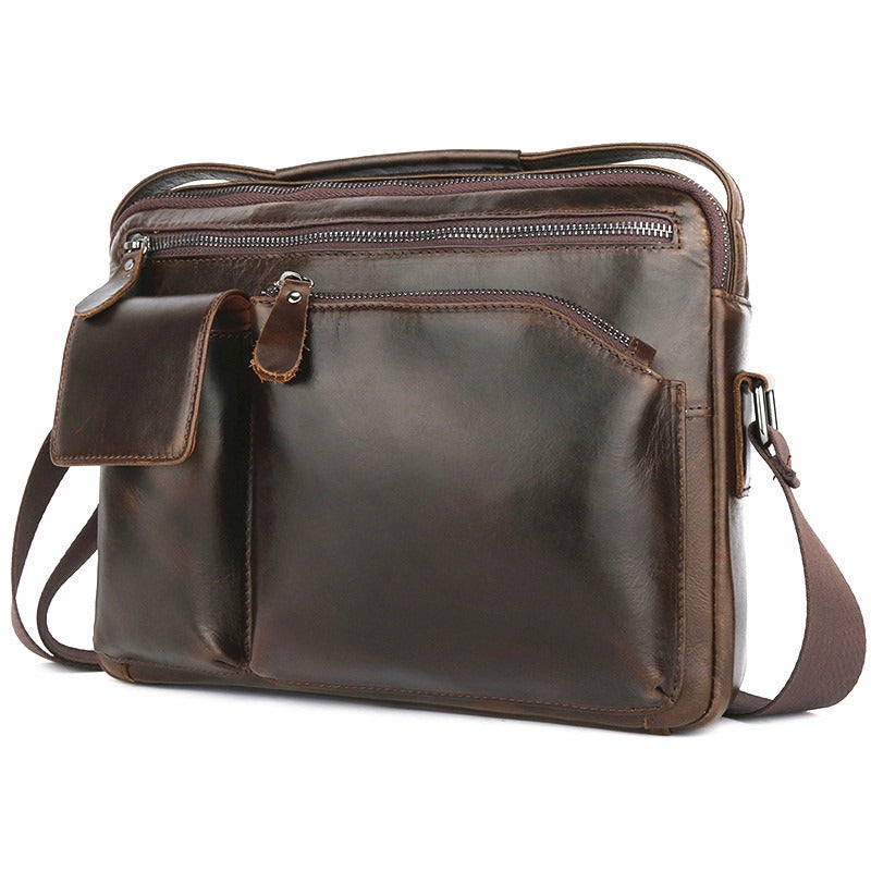 Mens Work Messenger Bags Brown Leather Ipad Casual Side Bags Courier Bag For Men