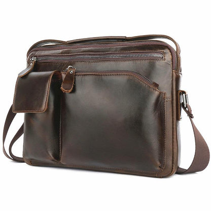 Mens Work Messenger Bags Coffee Leather Ipad Casual Side Bags Courier Bag For Men