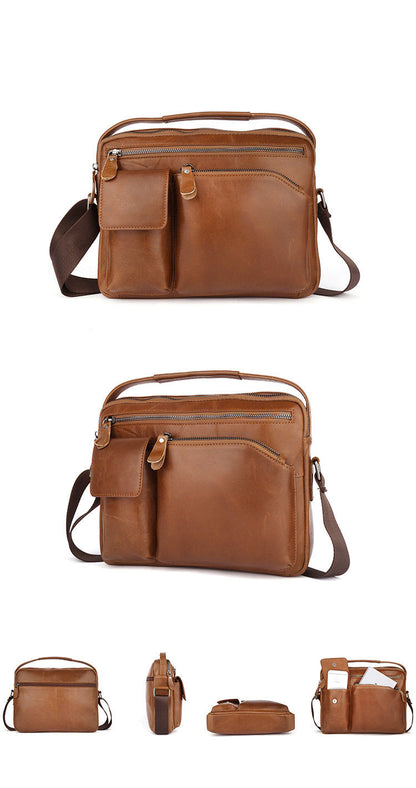 Mens Work Messenger Bags Brown Leather Ipad Casual Side Bags Courier Bag For Men