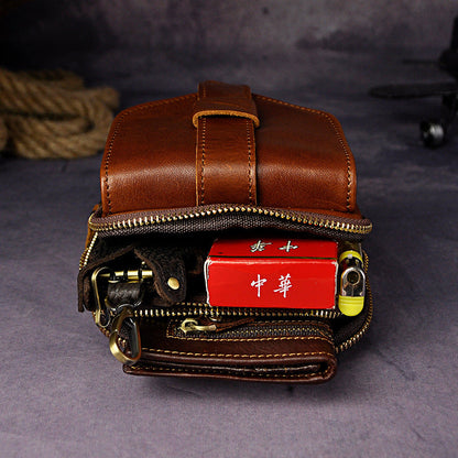 Fashion Leather Men's Belt Pouch Cell Phone Holsters Brown Mini Side Bag For Men