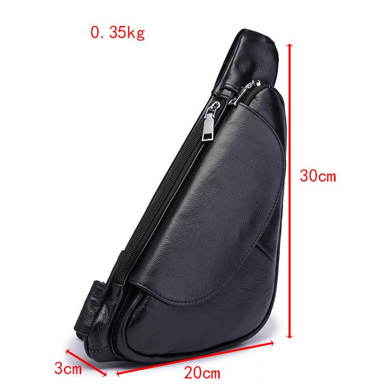 Cool Black Leather Mens Sling Bag Chest Bag One-Shoulder Backpack For Men