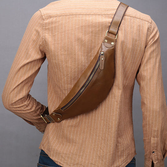 Vintage Brown Leather Men's Fanny Pack Coffee Waist Bag Chest Bag For Men