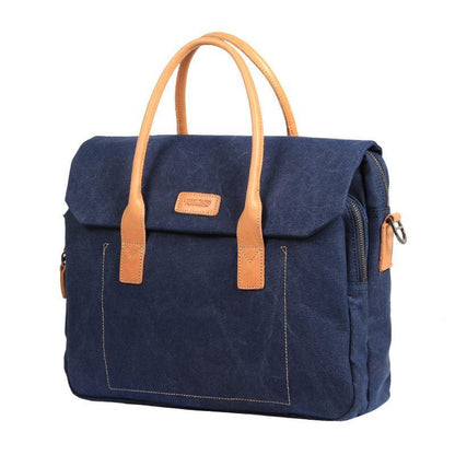 Navy Blue Canvas Leather Mens Briefcase Messenger Bags Khaki Casual Shoulder Bag for Men