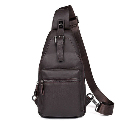 Black Leather Men's Sling Bag Coffee Chest Bag One Shoulder Backpack For Men