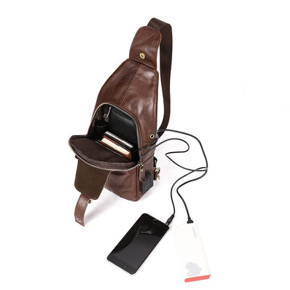 Cool Leather Brown Men's Sling Bag Chest Bag One Shoulder Backpack For Men