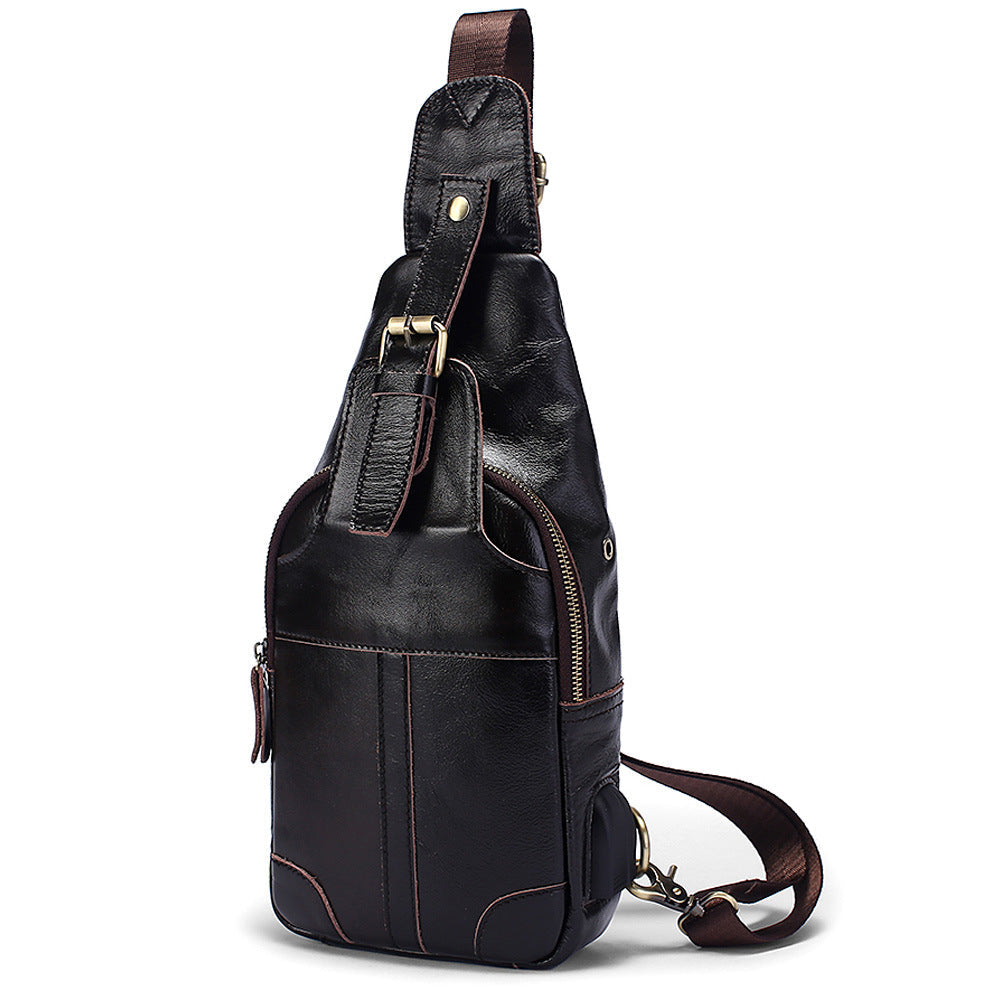 Cool Leather Brown Men's Sling Bag Chest Bag One Shoulder Backpack For Men