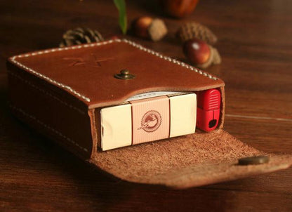 Handmade Brown Leather Mens Cigarette Case Cool Cigarette Holder with Belt Loop for Men