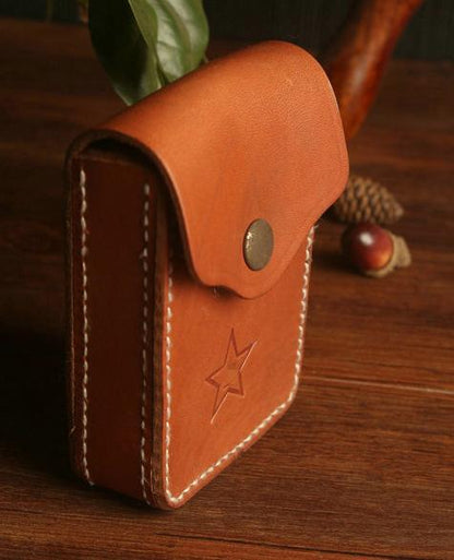 Handmade Brown Leather Mens Cigarette Case Cool Cigarette Holder with Belt Loop for Men