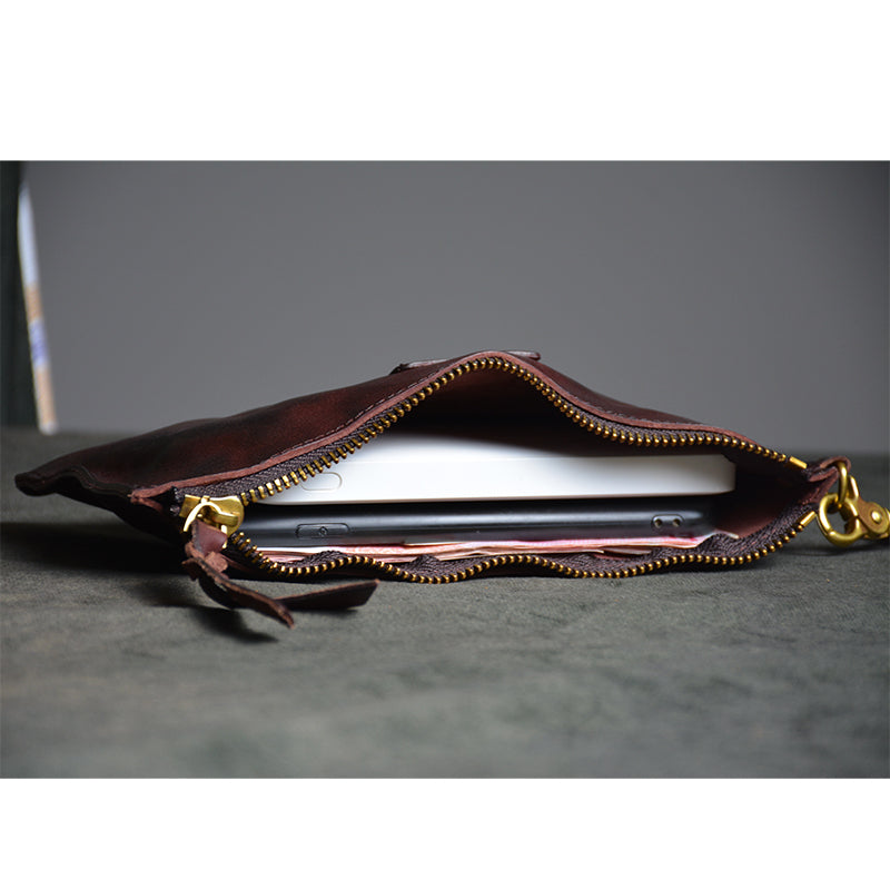 Coffee Leather Mens Zipper Clutch Wallet Wrinkled Wristlet Wallet Wallet Clutch for Men