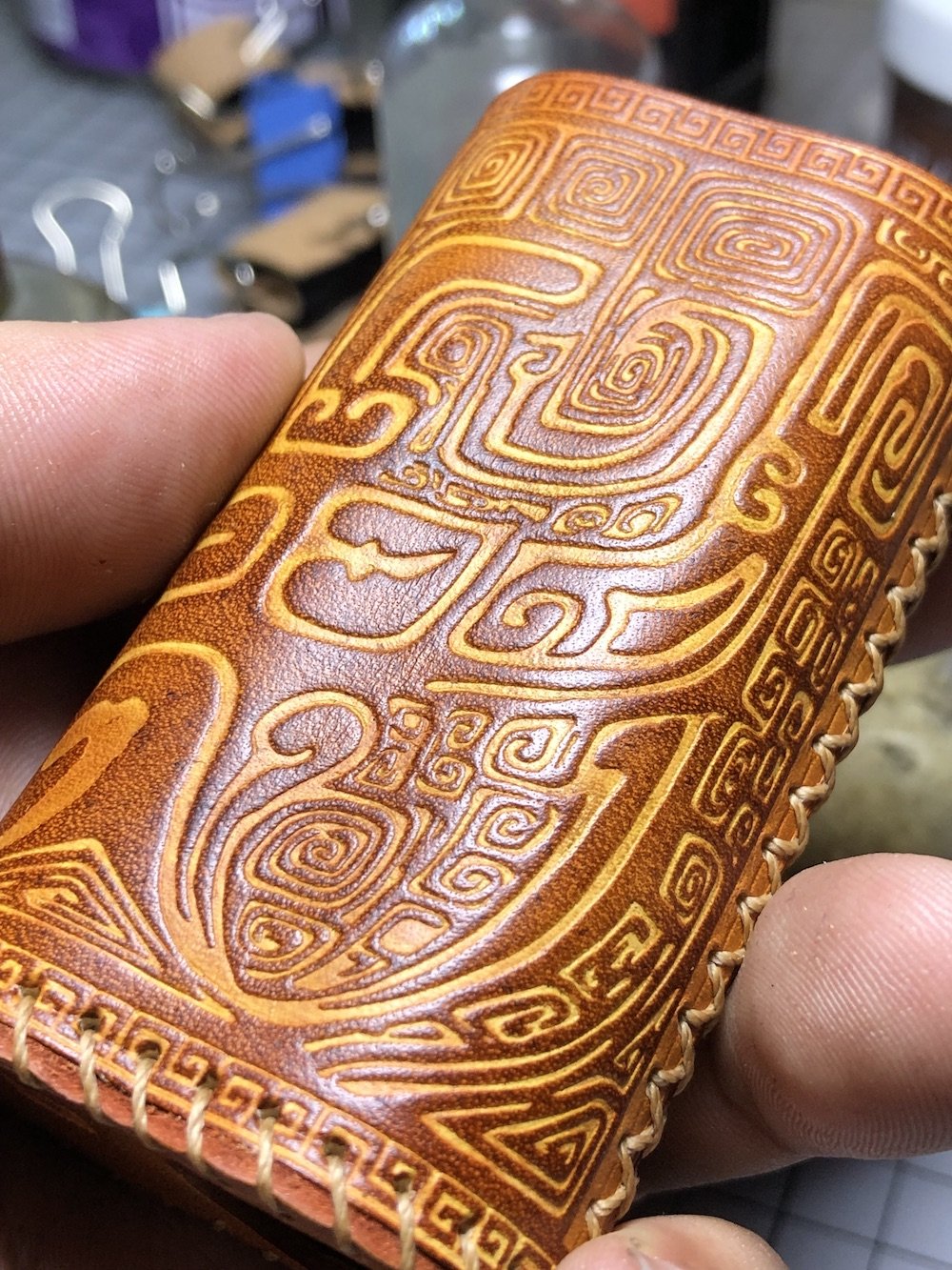 Handmade Tooled Constandine Leather Brown Mens DICODES BOXMINI Holder Cigarette Case for Men