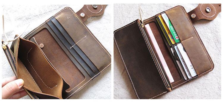 [On Sale] Handmade Mens Long Biker Wallet with Chain Cool Leather Biker Chain Wallets