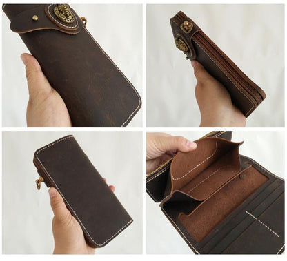 [On Sale] Handmade Mens Long Biker Wallet with Chain Cool Leather Biker Chain Wallets