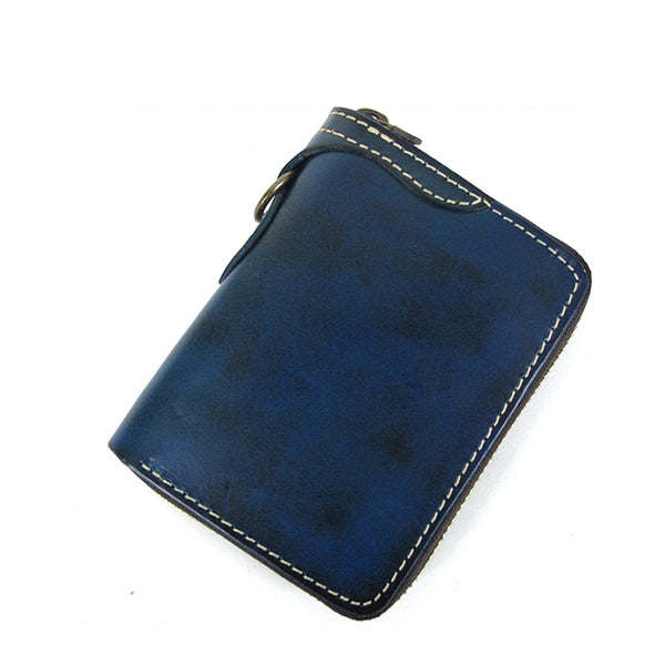 [On Sale] Handmade Mens Around Zipper Wallet Leather Biker Chain Wallet