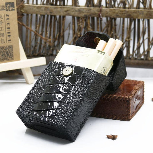 Cool Handmade Leather Mens Black Floral Cigarette Holder Case for Men